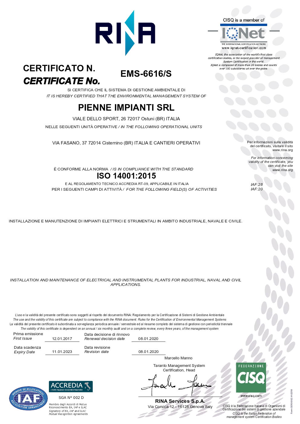 Certificato 140011